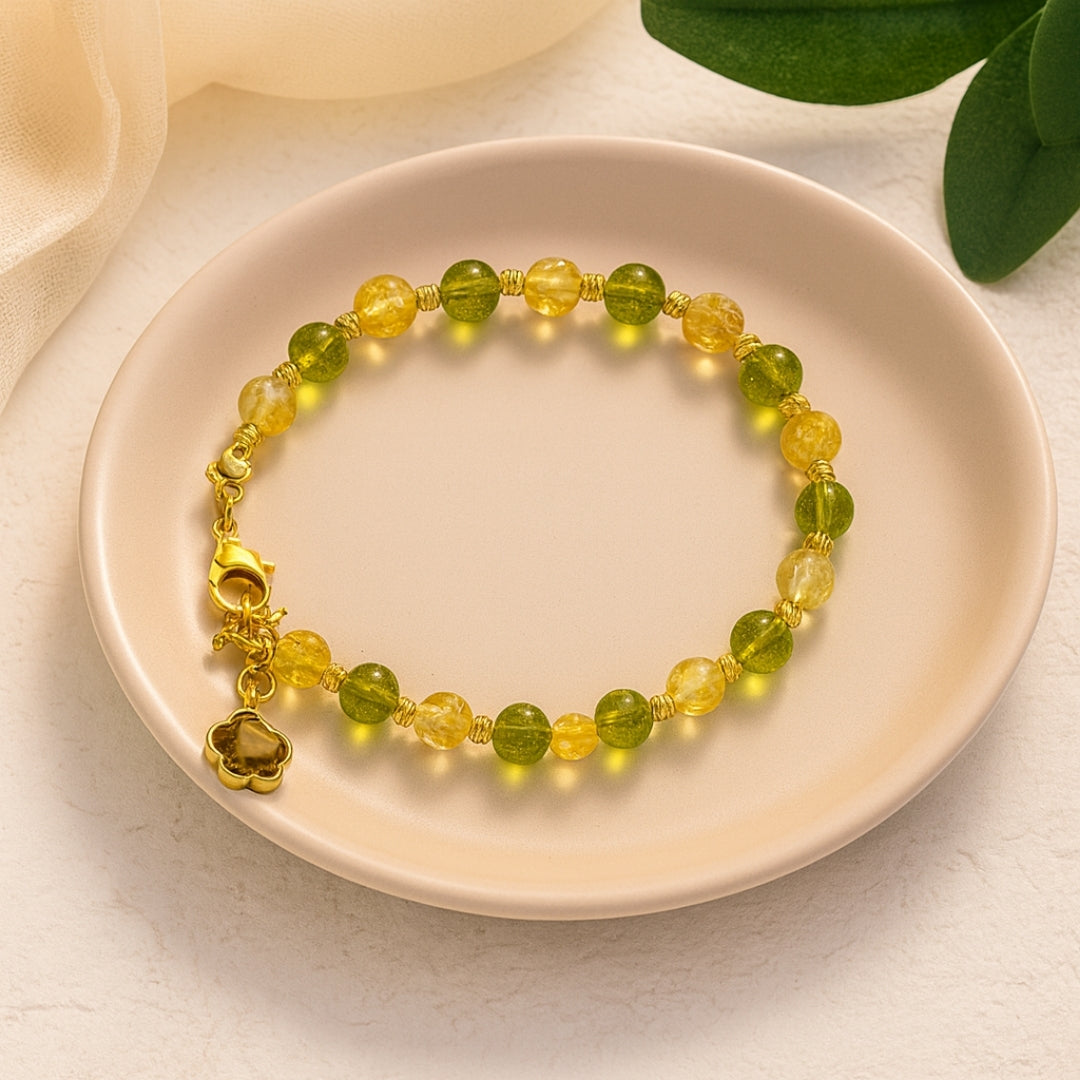 Peridot & Citrine Bracelet 6 mm | Natural Crystal Bracelet