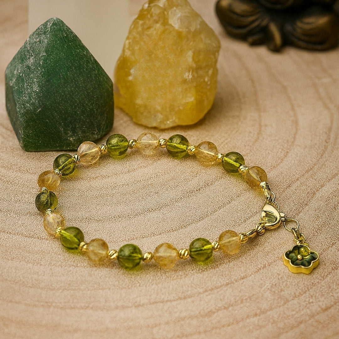 Peridot & Citrine Bracelet 6 mm | Natural Crystal Bracelet