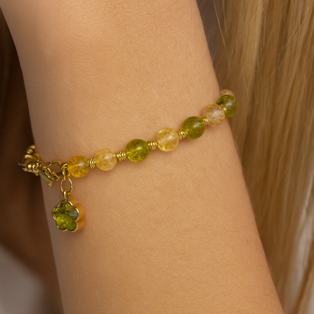 Peridot & Citrine Bracelet 6 mm | Natural Crystal Bracelet