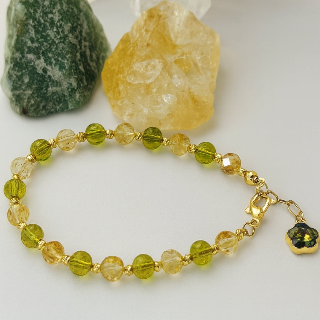 Peridot & Citrine Bracelet 6 mm | Natural Crystal Bracelet
