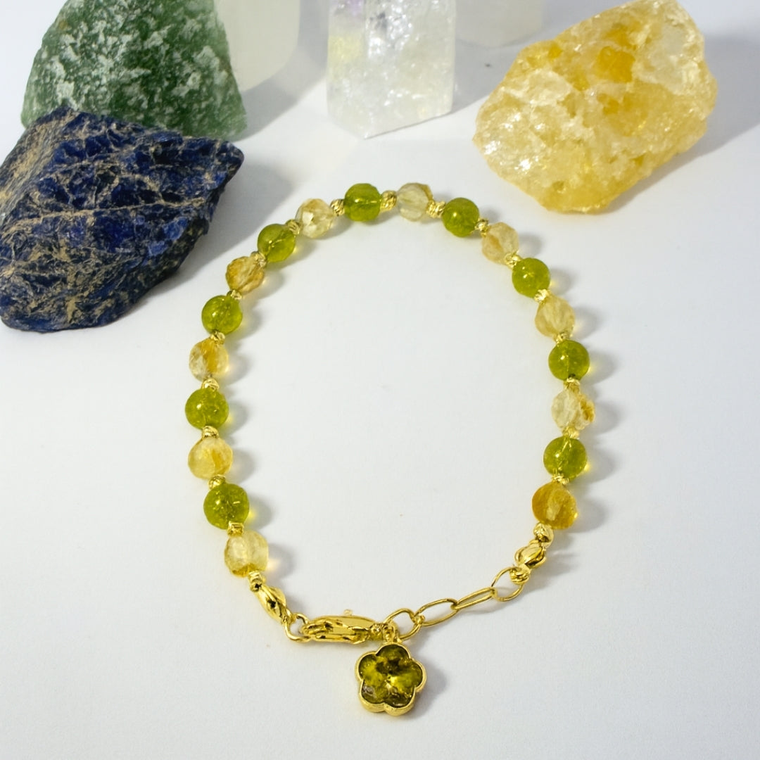 Peridot & Citrine Bracelet 6 mm | Natural Crystal Bracelet
