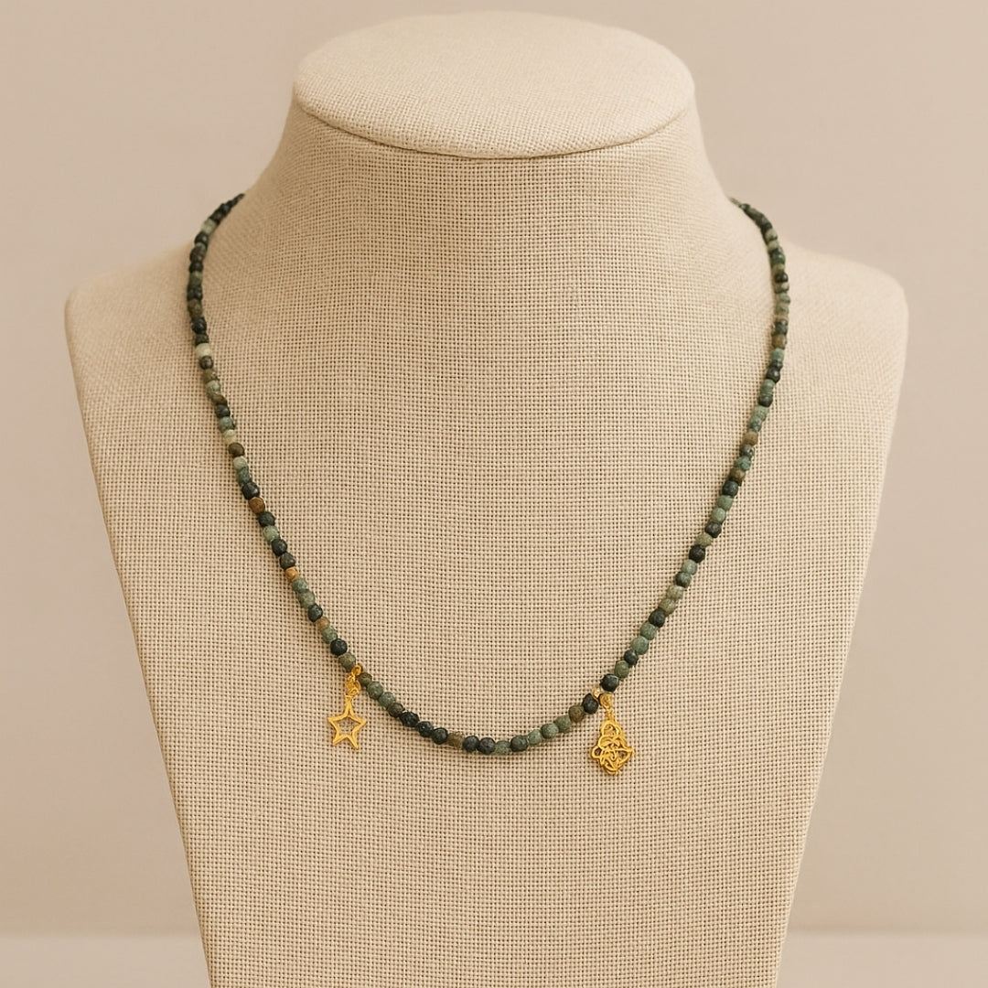 Chrysoprase Necklace 3 mm Faceted |Hamsa Star Talisman