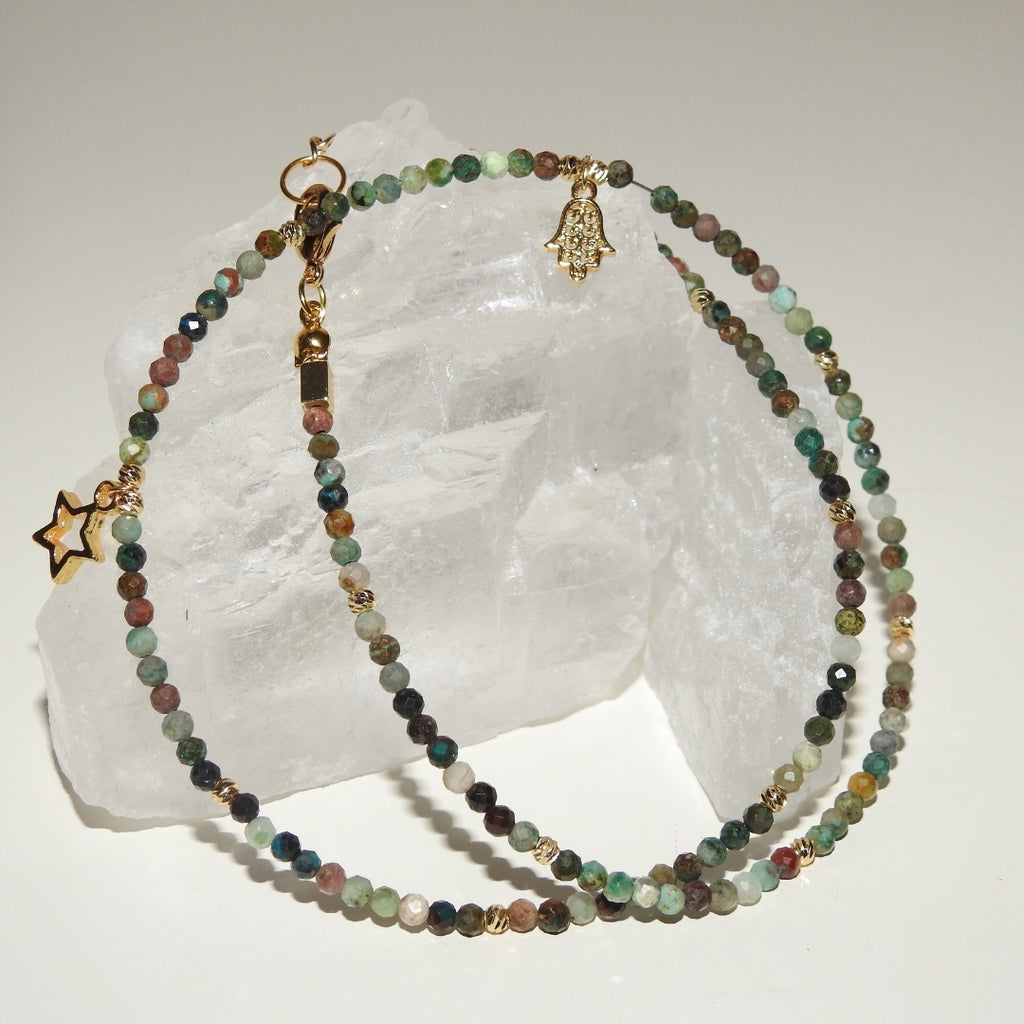 Chrysoprase Necklace 3 mm Faceted |Hamsa Star Talisman