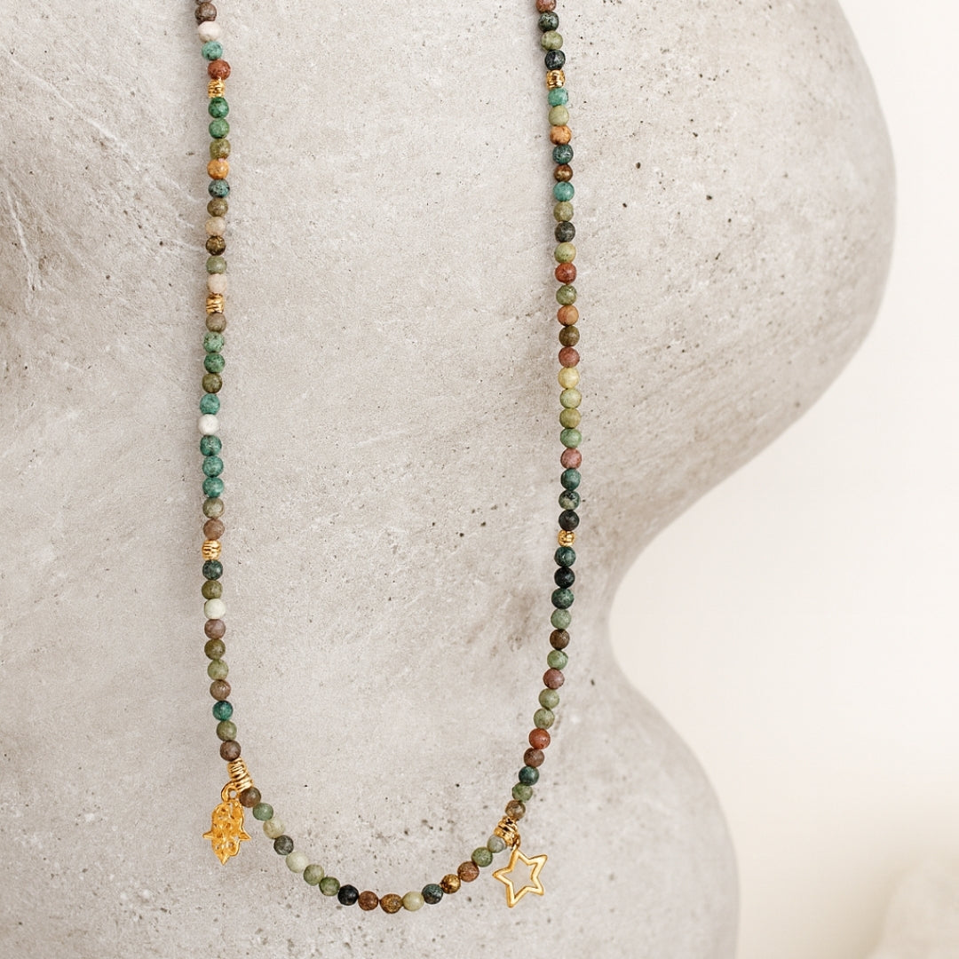 Chrysoprase Necklace 3 mm Faceted |Hamsa Star Talisman