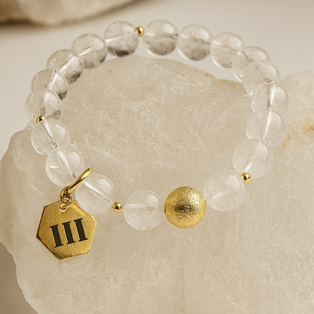 111 Clear Quartz Bracelet 8mm 18K Gold Plated
