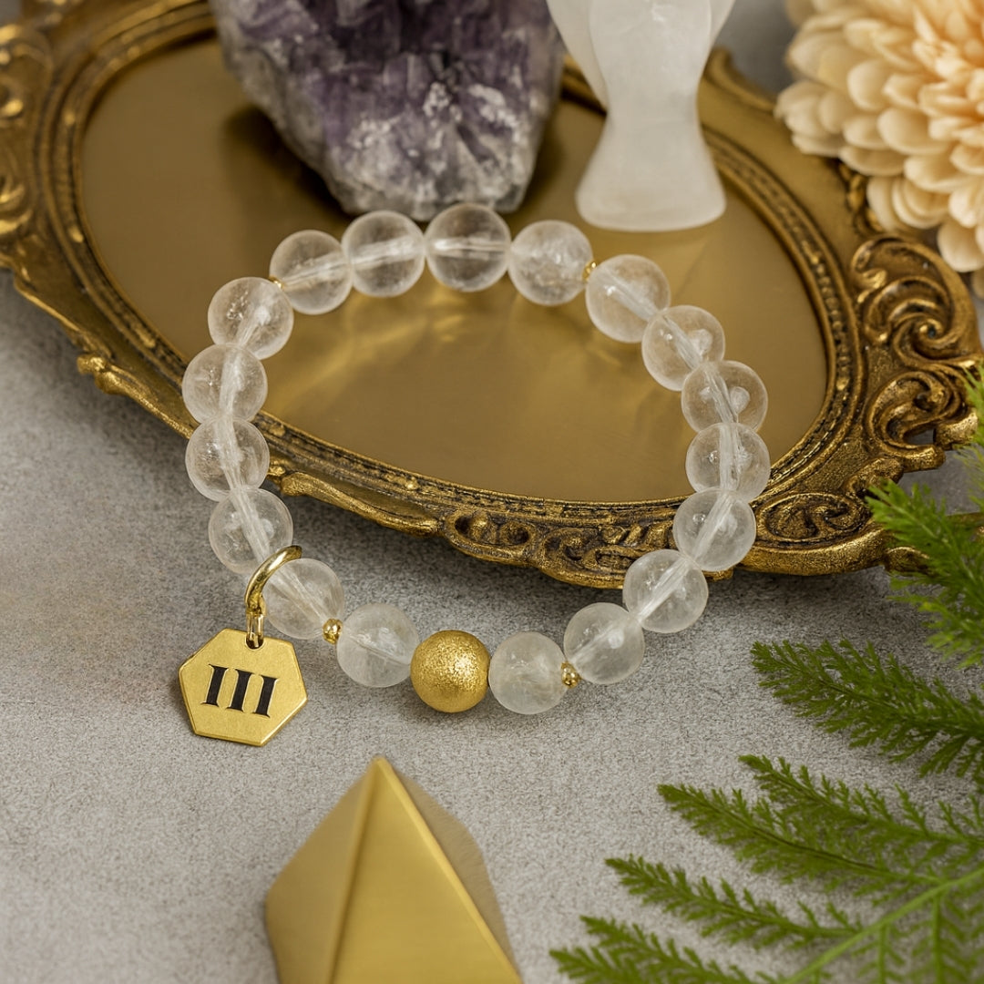 111 Clear Quartz Bracelet 8mm 18K Gold Plated