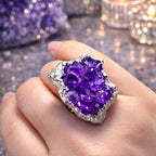 Raw  Amethyst Ring  |  Gaia Codex — PRIMAL FORM | Raw Crystal Statement Ring | Adjustable Silver-Plated Ring | Unique Artisan Jewelry