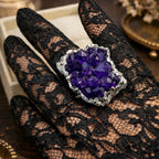 Raw  Amethyst Ring  |  Gaia Codex — PRIMAL FORM | Raw Crystal Statement Ring | Adjustable Silver-Plated Ring | Unique Artisan Jewelry