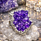 Raw  Amethyst Ring  |  Gaia Codex — PRIMAL FORM | Raw Crystal Statement Ring | Adjustable Silver-Plated Ring | Unique Artisan Jewelry