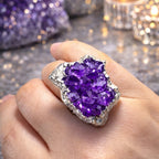 Raw  Amethyst Ring  |  Gaia Codex — PRIMAL FORM | Raw Crystal Statement Ring | Adjustable Silver-Plated Ring | Unique Artisan Jewelry