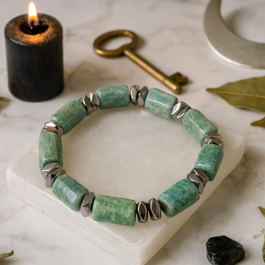 Introducing the Hecate's Calm Voice Bracelet! This Communication Stone Jewelry is inspired by the Greek Goddess of magic and clarity. Speak your truth with confidence.