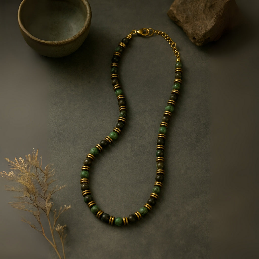 African Turquoise & Hematite Necklace 6mm | Handmade Spiritual Gift
