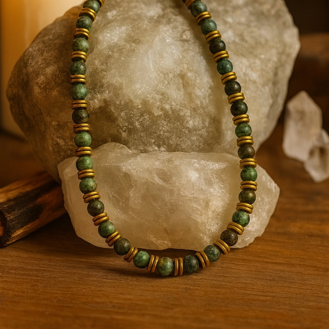 African Turquoise & Hematite Necklace 6mm | Handmade Spiritual Gift