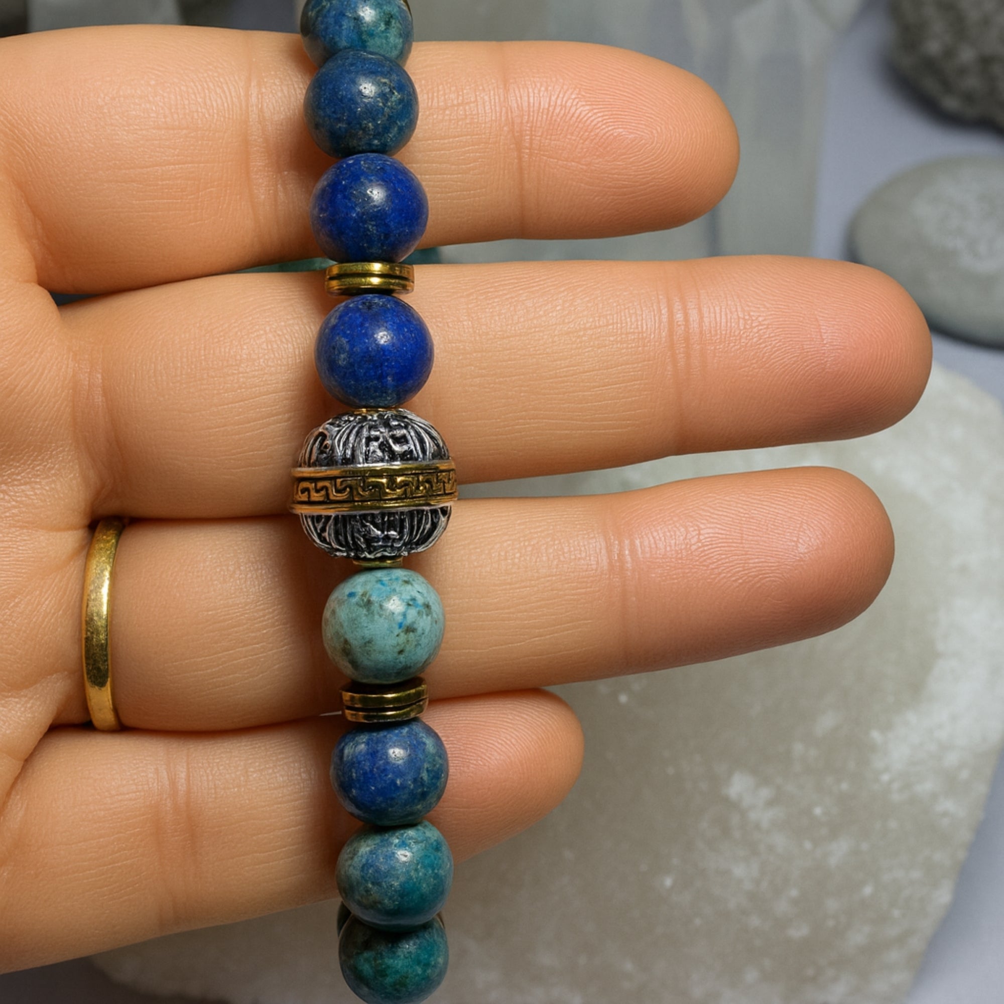 Natural Azurite Crystal Bracelet 8 mm|Erlik Khan’s Dragon Kutsal Quetzal