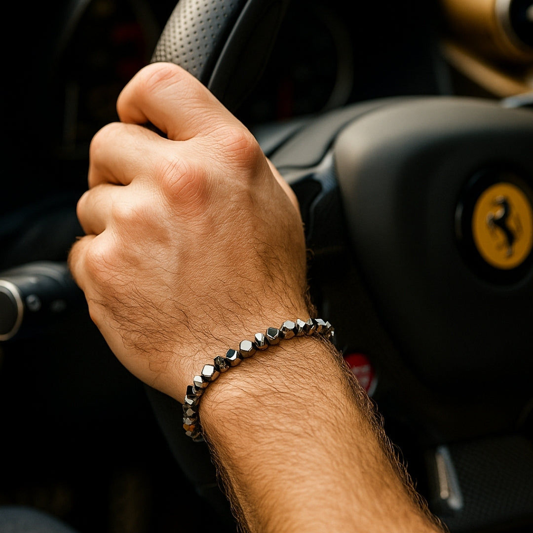Hematite Magnetic Cube Bracelet – Men's Grounding & Vital Energy 6 mm/8 mm | Luxury Natural Gemstone Gift for Him