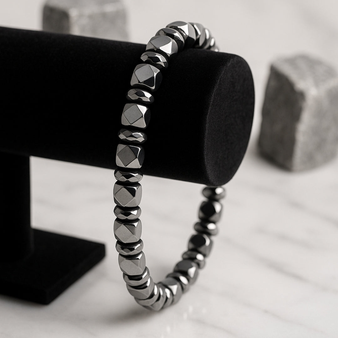 Hematite Magnetic Cube Bracelet – Men's Grounding & Vital Energy 6 mm/8 mm | Luxury Natural Gemstone Gift for Him