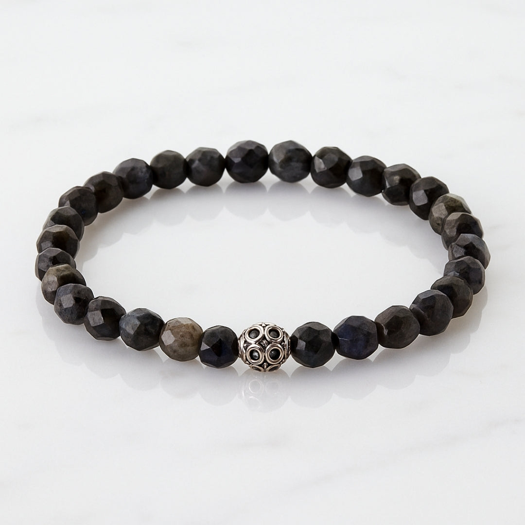 Viking Compass Bracelet – Faceted Iolite 6mm | 925 Silver Knot Cover