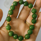 Jade Bracelet 10mm Natural Jade 18K Gold Plated Jewelry