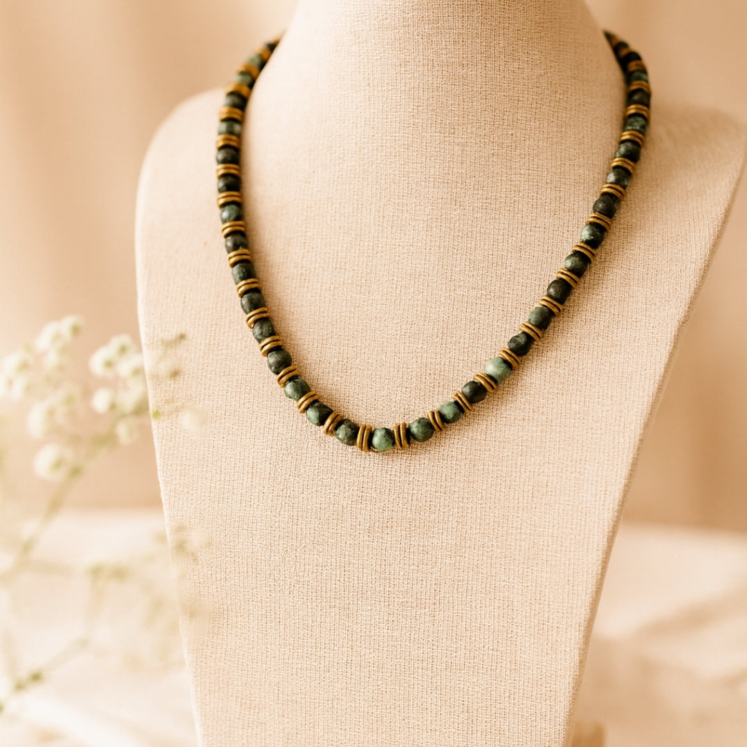 African Turquoise & Hematite Necklace 6mm | Handmade Spiritual Gift