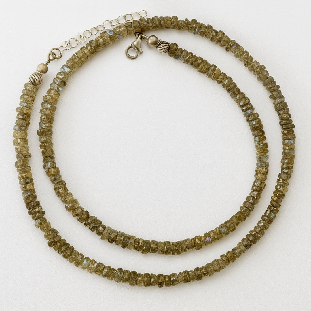Labradorite Faceted Crystal Necklace 4×2 mm