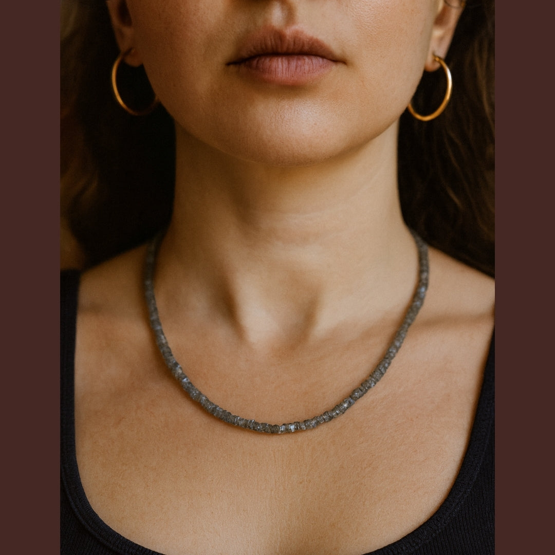 Labradorite Faceted Crystal Necklace 4×2 mm