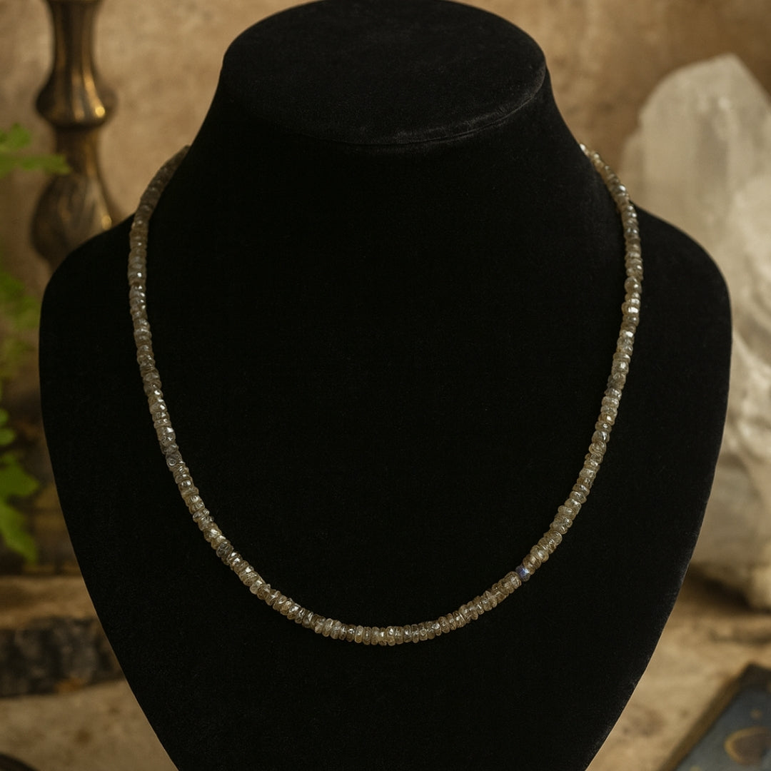 Labradorite Faceted Crystal Necklace 4×2 mm