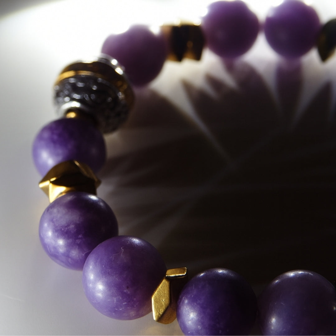 Lepidolite Bracelet 10 mm | Healing Crystal Jewelry for Serenity, Balance, Wrinkle Healing & Youth | Aurum Lyris Collection|Nivalis Talisman