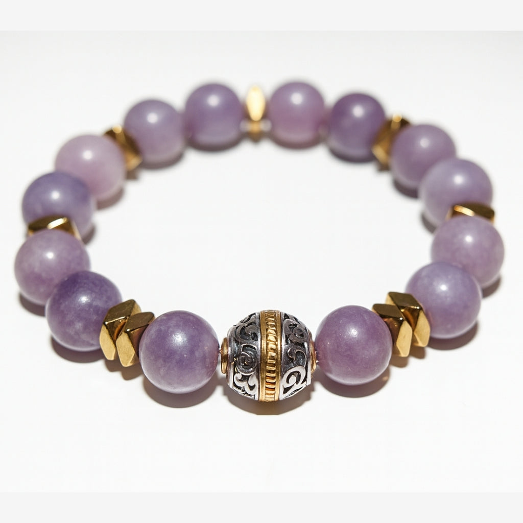 Lepidolite Bracelet 10 mm | Healing Crystal Jewelry for Serenity, Balance, Wrinkle Healing & Youth | Aurum Lyris Collection|Nivalis Talisman