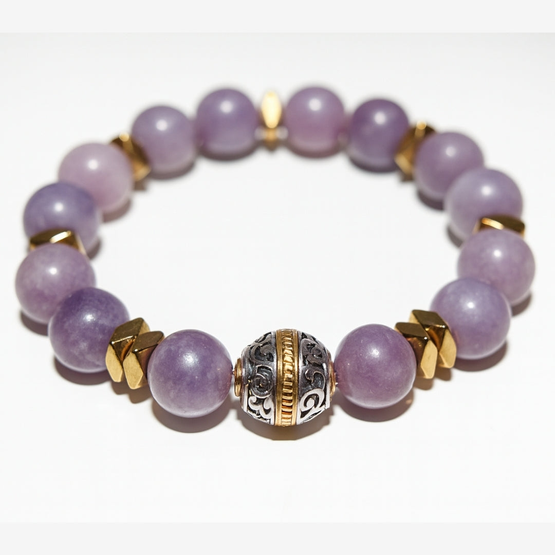Lepidolite Bracelet 10 mm | Healing Crystal Jewelry for Serenity, Balance, Wrinkle Healing & Youth | Aurum Lyris Collection|Nivalis Talisman