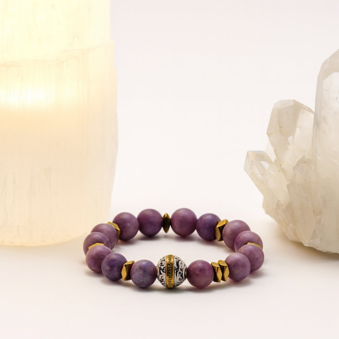 Lepidolite Bracelet 10 mm | Healing Crystal Jewelry for Serenity, Balance, Wrinkle Healing & Youth | Aurum Lyris Collection|Nivalis Talisman