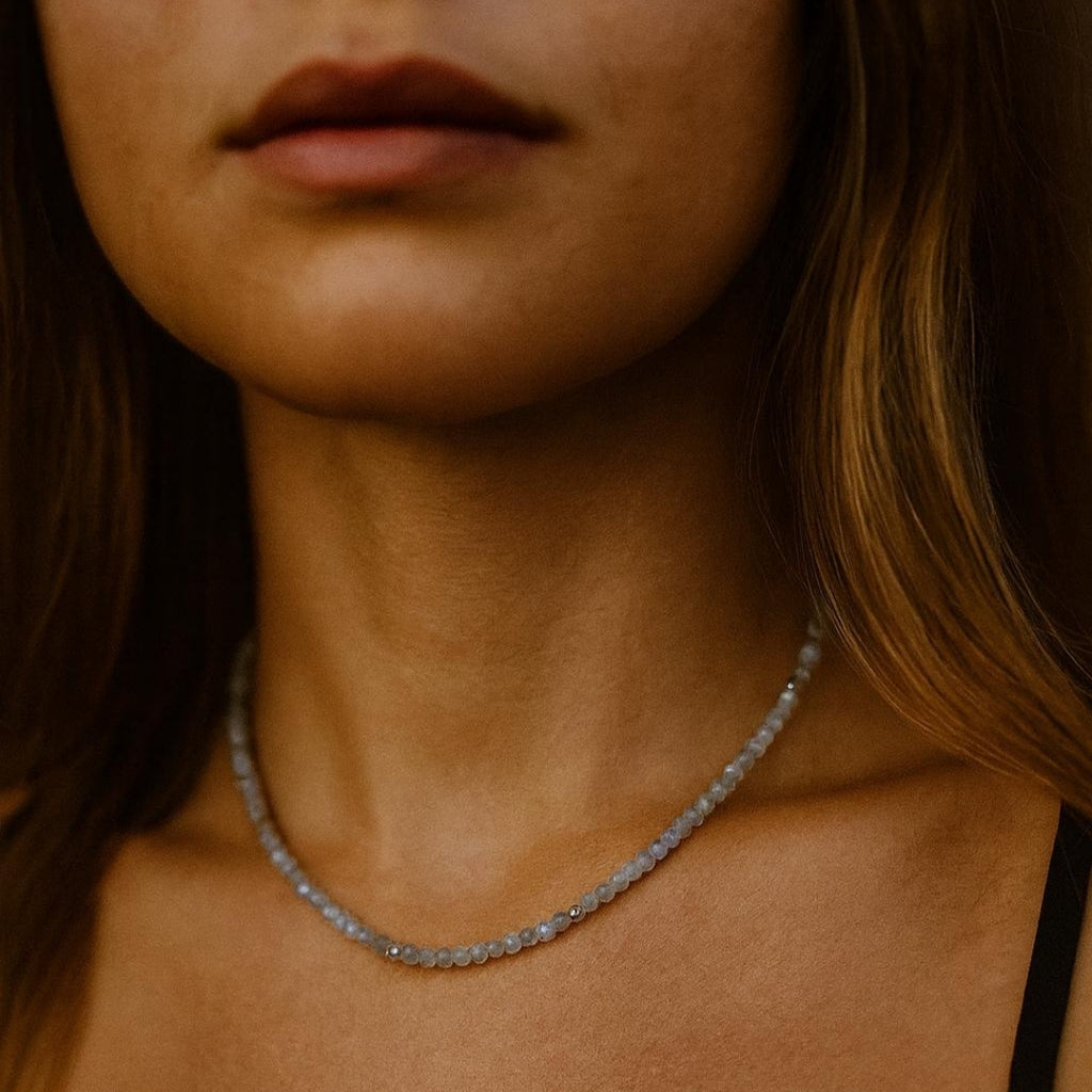 Labradorite Dainty Necklace 3mm Faceted Gemstone