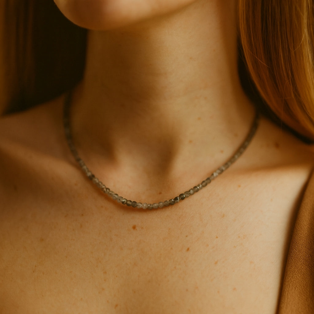 Labradorite Dainty Necklace 3mm Faceted Gemstone