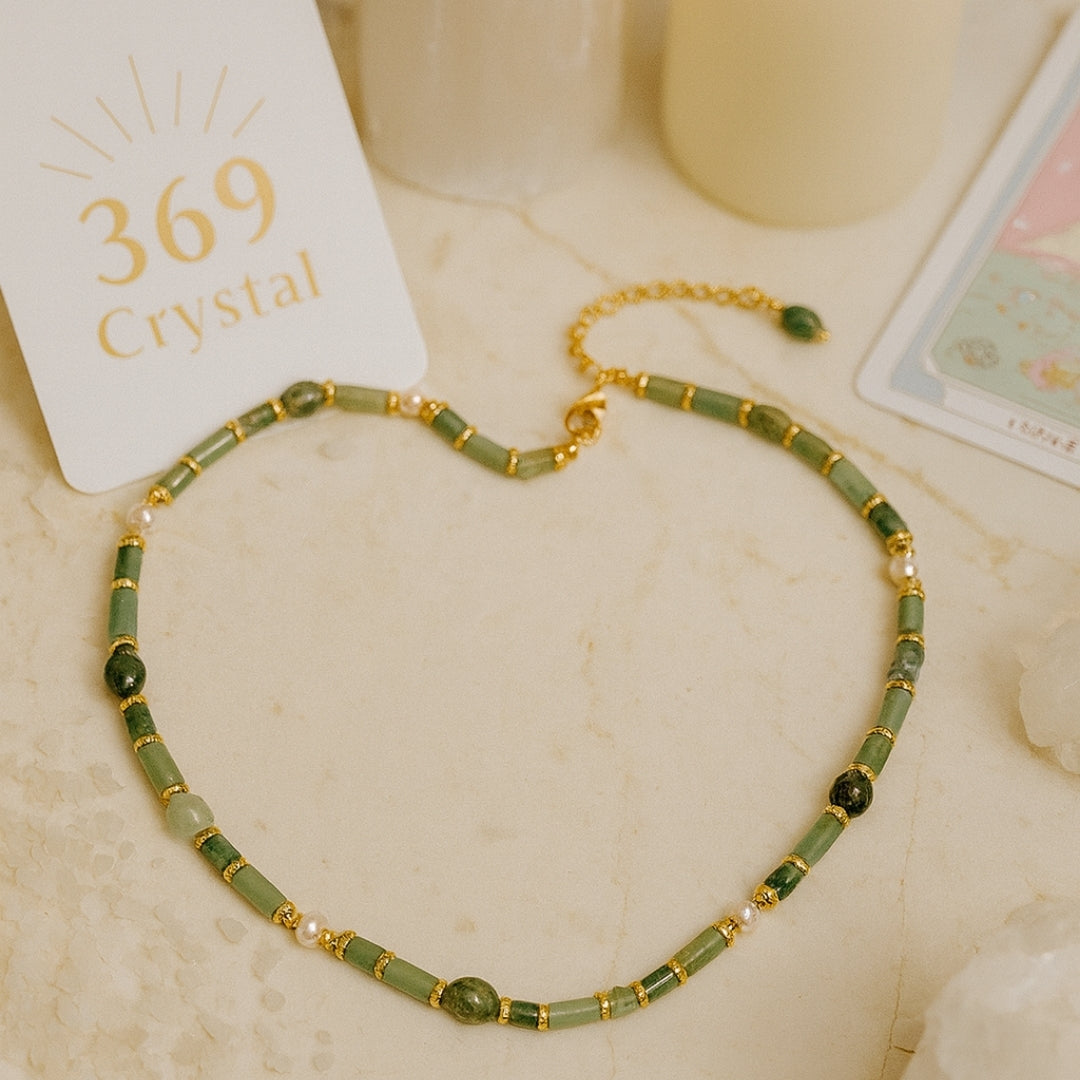 Nature of Soul Secret Green Aventurine, Rutilated Quartz Pearl Necklace