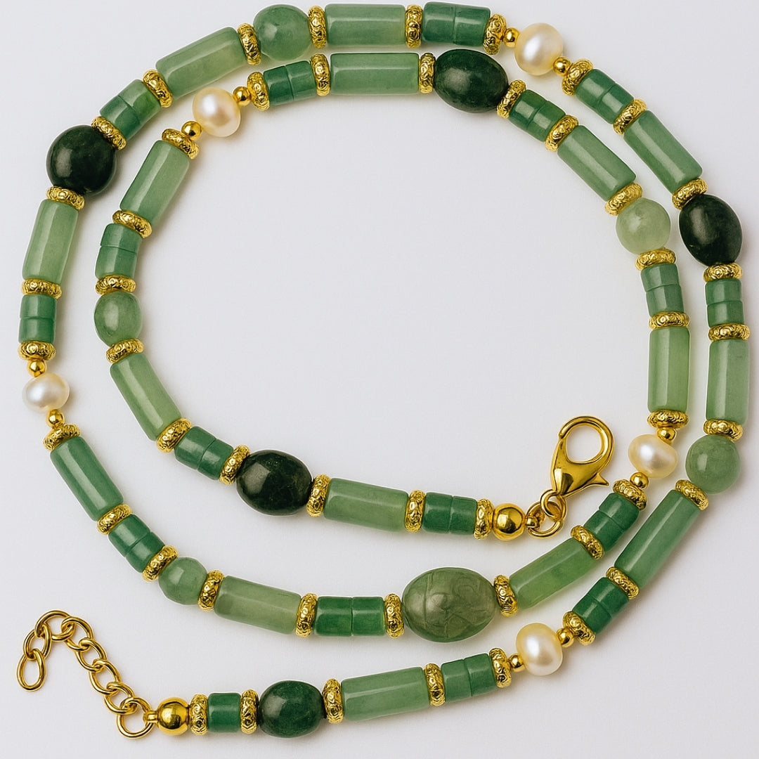 Nature of Soul Secret Green Aventurine, Rutilated Quartz Pearl Necklace