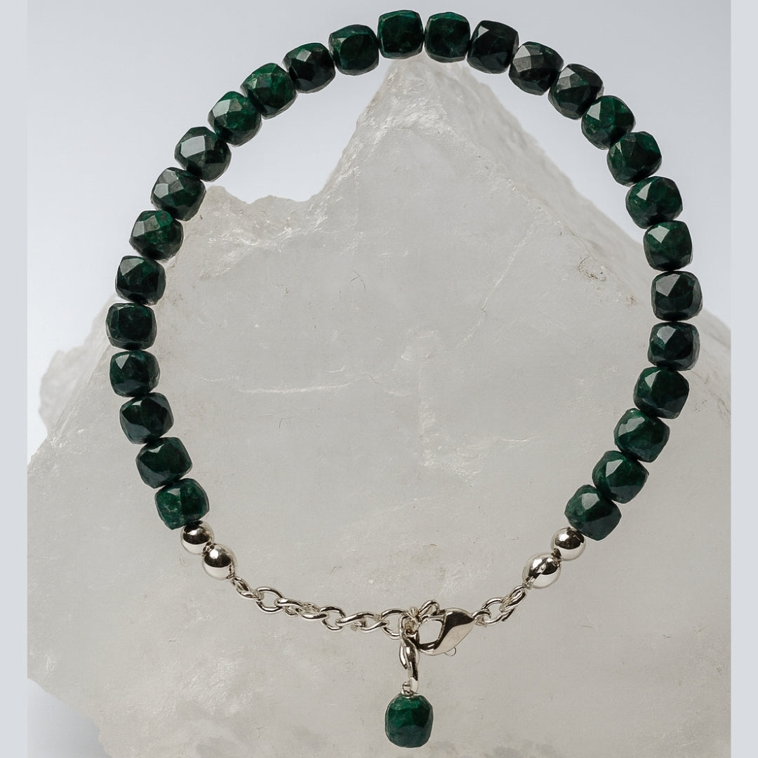 Malachite Bracelet 4×4 mm Cube | 925 Silver