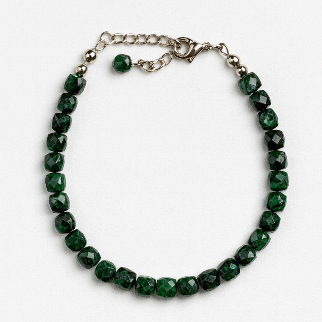 Malachite Bracelet 4×4 mm Cube | 925 Silver