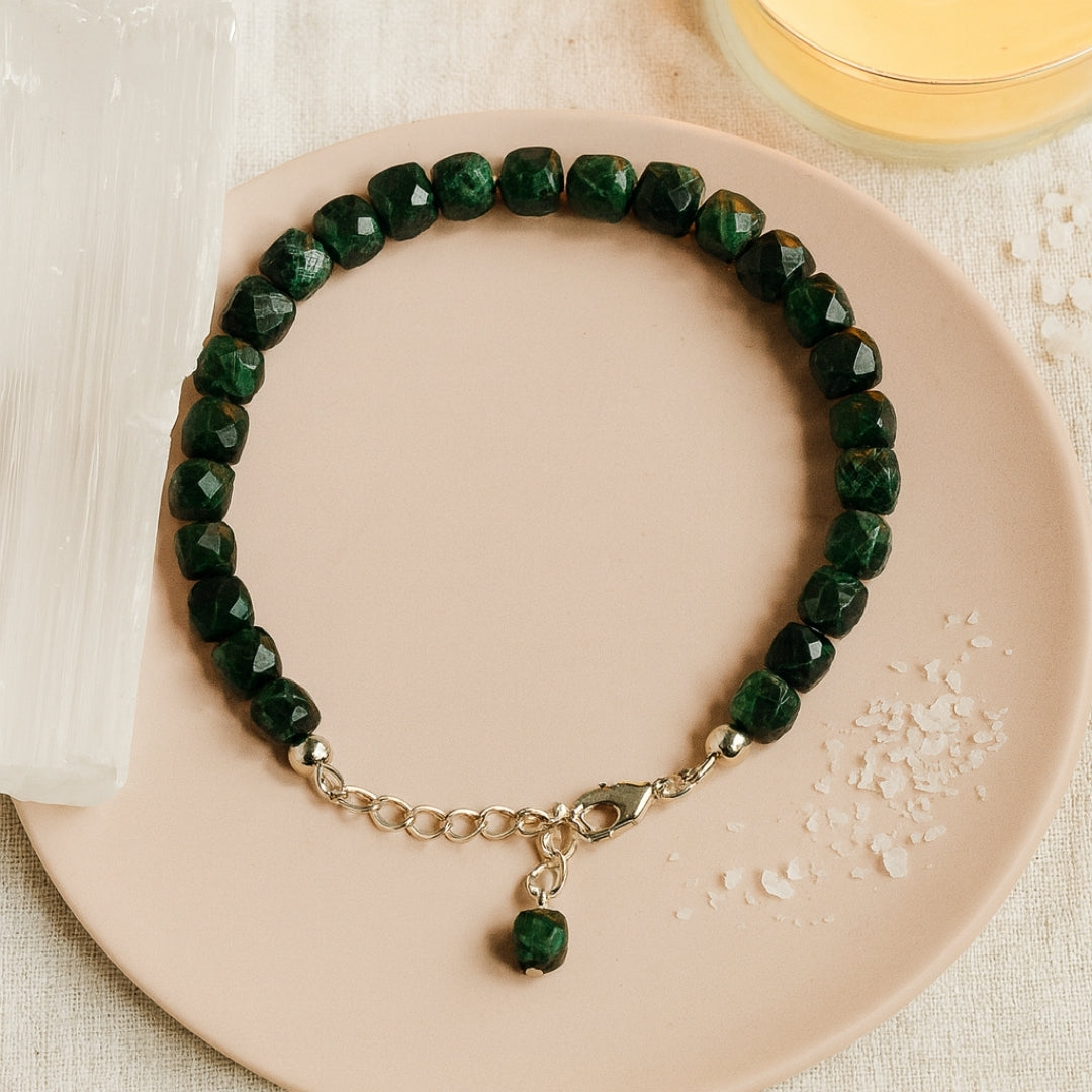 Malachite Bracelet 4×4 mm Cube | 925 Silver