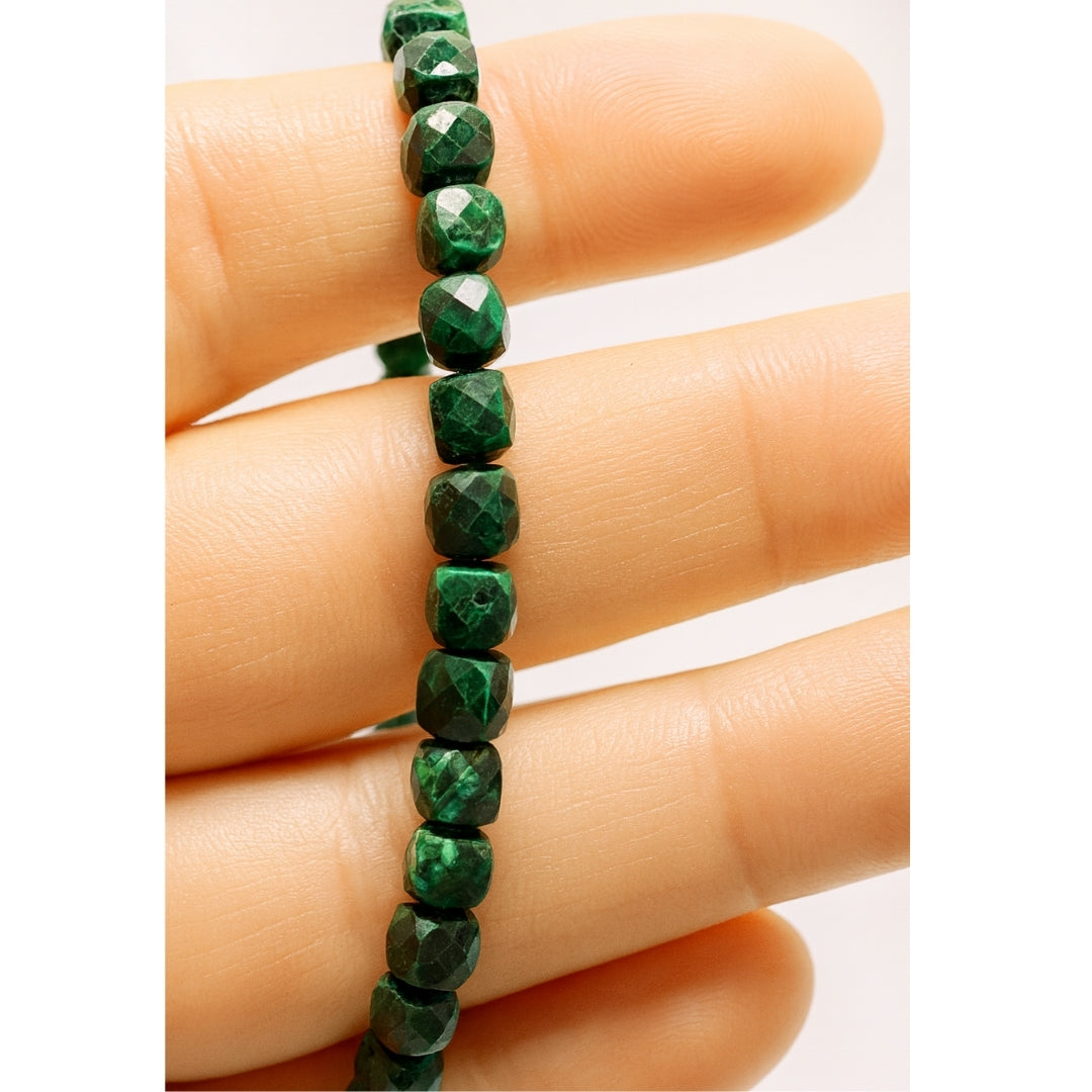 Malachite Bracelet 4×4 mm Cube | 925 Silver