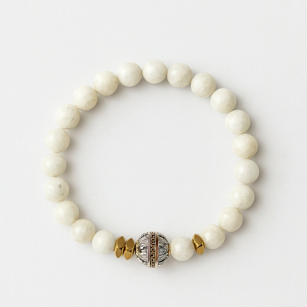 Moonstone Bracelet 8mm | AAA White Moonstone and Hematite  | Gift for Her