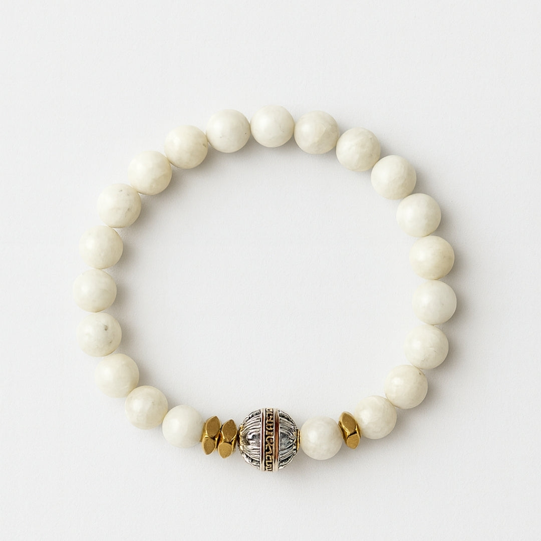 Moonstone Bracelet 8mm | AAA White Moonstone and Hematite  | Gift for Her