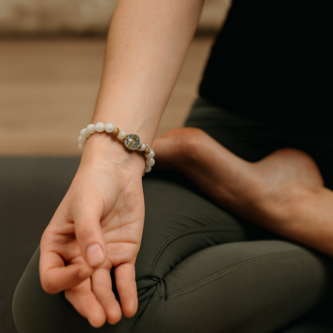 Moonstone Bracelet 8mm | AAA White Moonstone and Hematite  | Gift for Her