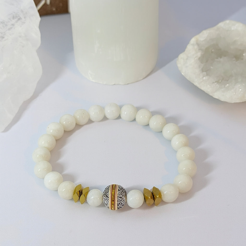 Moonstone Bracelet 8mm | AAA White Moonstone and Hematite  | Gift for Her