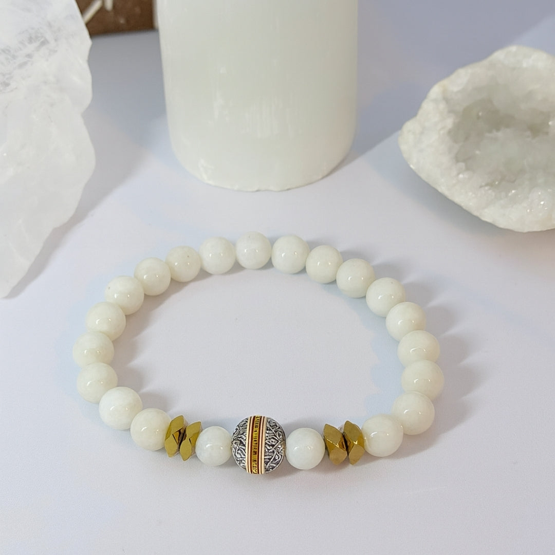 Moonstone Bracelet 8mm | AAA White Moonstone and Hematite  | Gift for Her