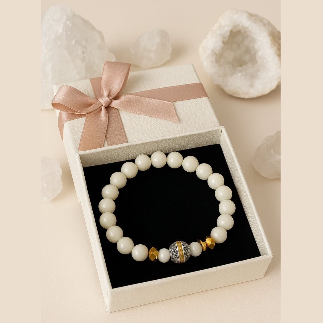 Moonstone Bracelet 8mm | AAA White Moonstone and Hematite  | Gift for Her
