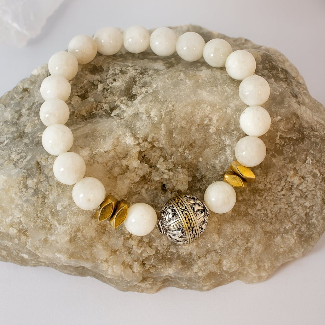 Moonstone Bracelet 8mm | AAA White Moonstone and Hematite  | Gift for Her