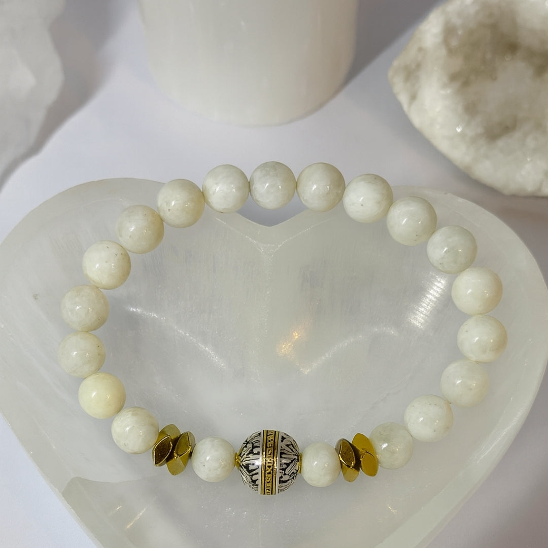 Moonstone Bracelet 8mm | AAA White Moonstone and Hematite  | Gift for Her