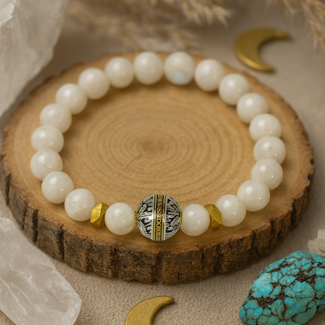 Moonstone Bracelet 8mm | AAA White Moonstone and Hematite  | Gift for Her