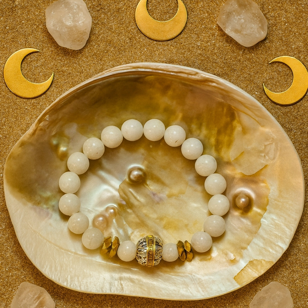 Moonstone Bracelet 8mm | AAA White Moonstone and Hematite  | Gift for Her