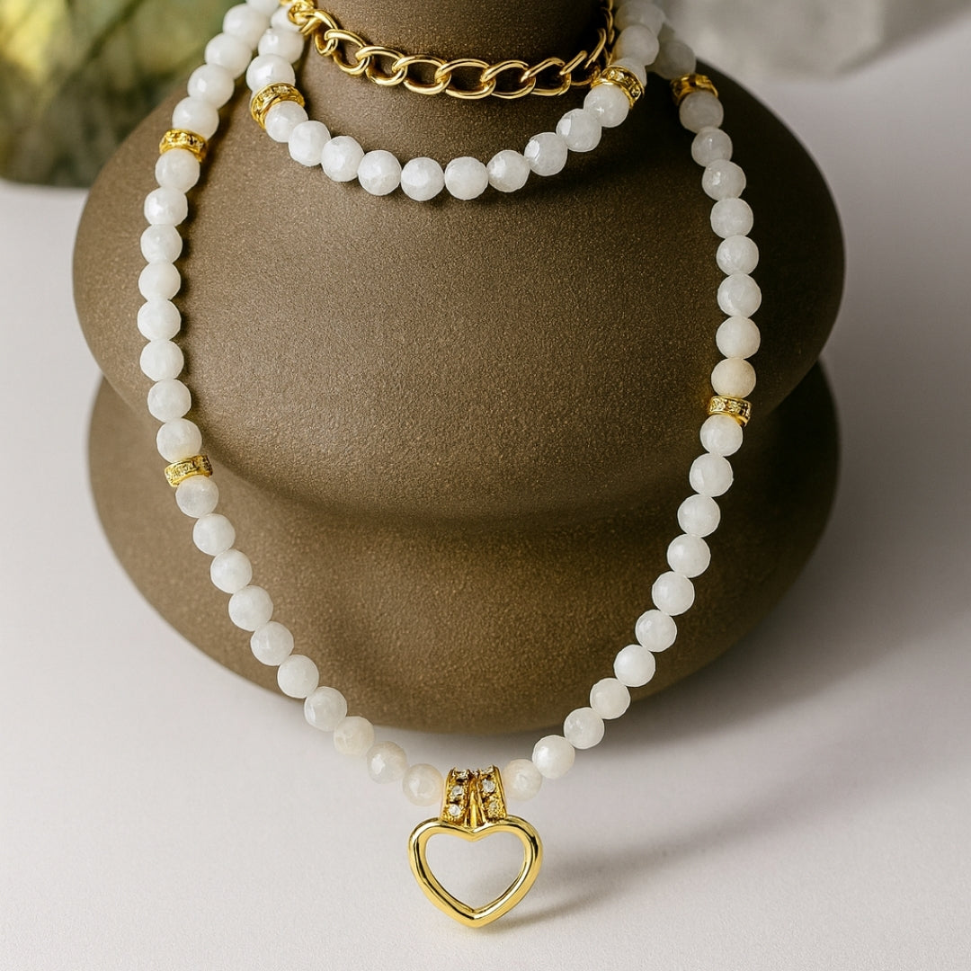Moonstone Heart Necklace | 3 mm Faceted Dainty Moonstone Pendant