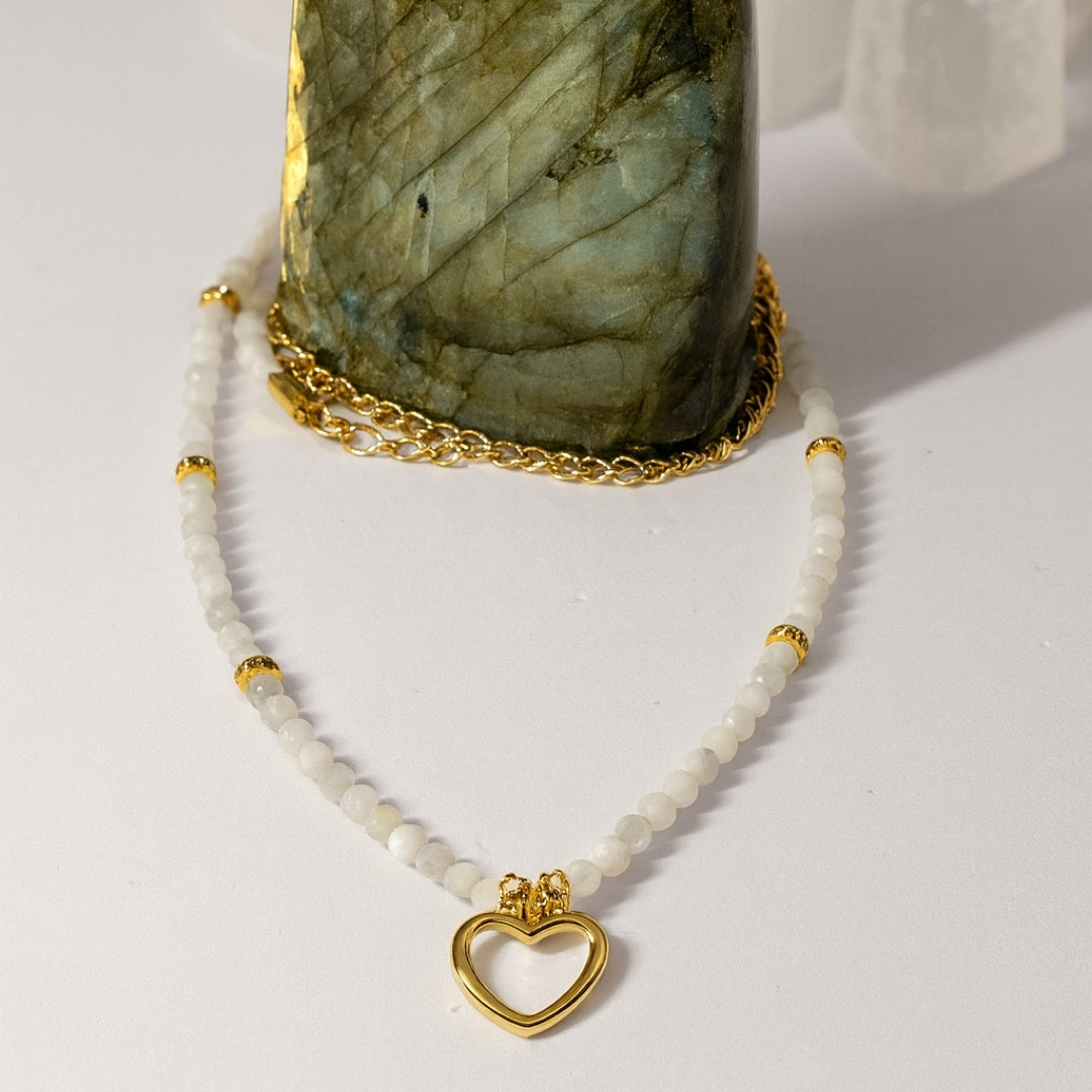Moonstone Heart Necklace | 3 mm Faceted Dainty Moonstone Pendant